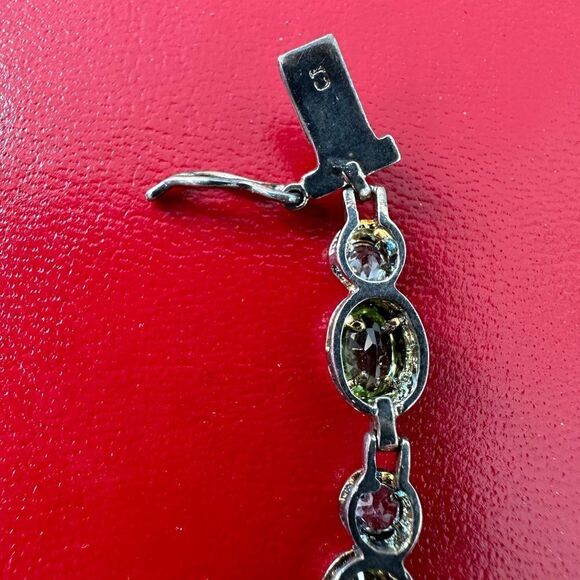 Vintage 925 Peridot And Topaz CJ Marked Bracelet - Picture 3 of 6